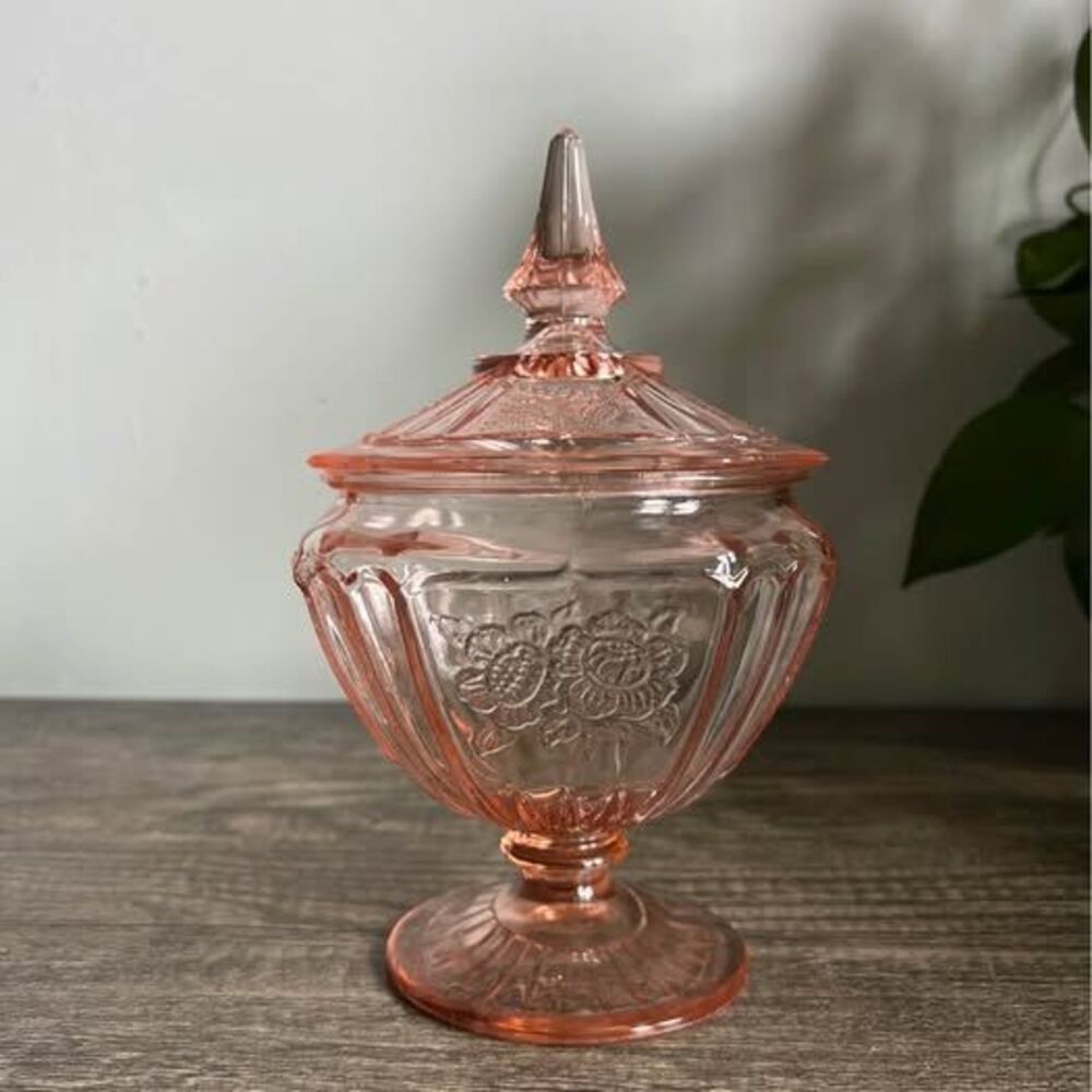 Vintage Pink Glass Apothecary Jar